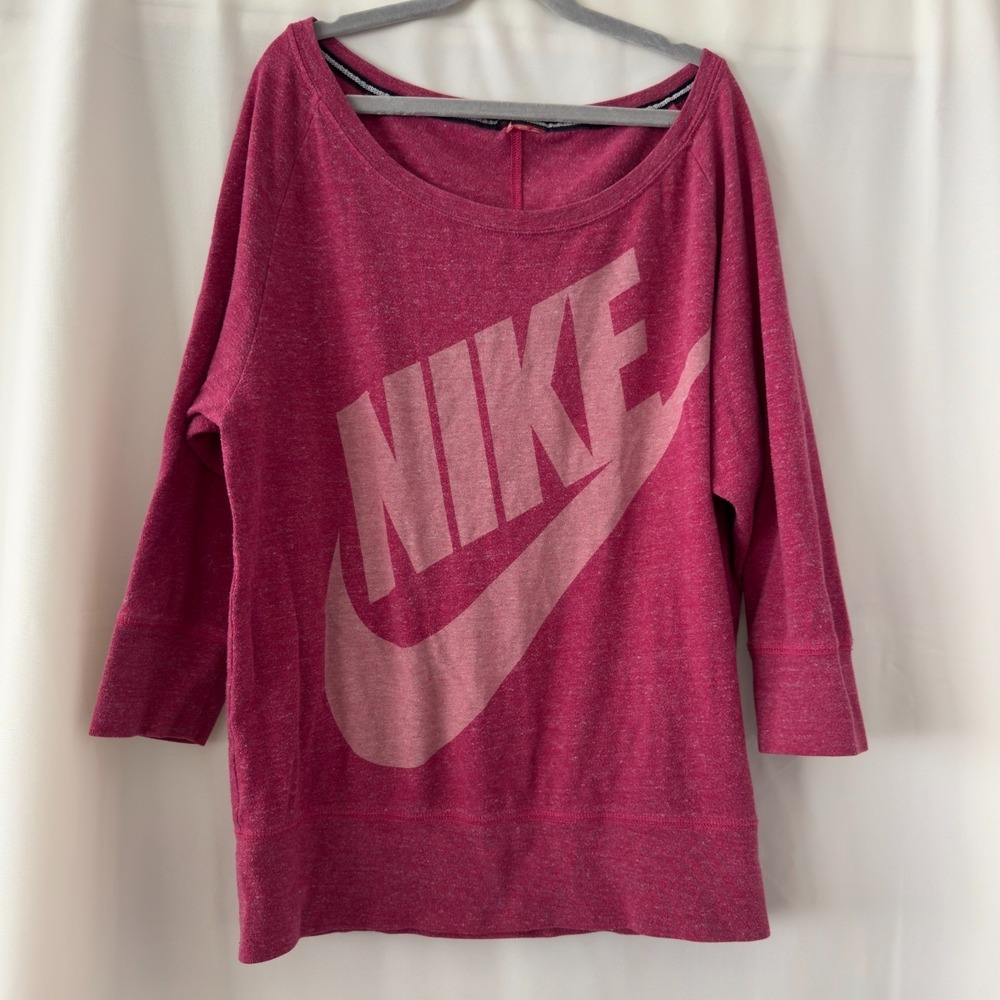 Nike Small Berry Pink Organic Cotton Oversized Swoosh Dolman Top Y2K Athleisure